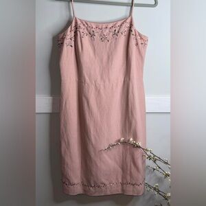 1990's Y2K Casual Corner Pink Beaded Linen/Silk Blend Slip Dress- review picture
